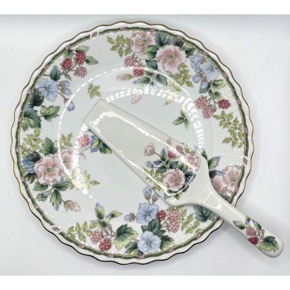 Andrea by Sadek Flowers & Berries Cake Plate Server 10.5" Floral Porcelain Japan